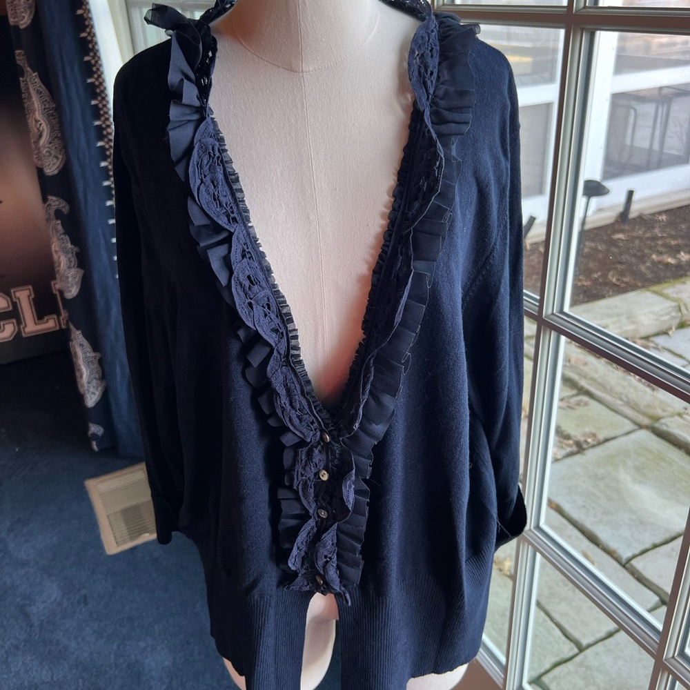 Coldwater Creek navy blue v-neck ruffled sweater. Size 2X. - Picture 1 of 8